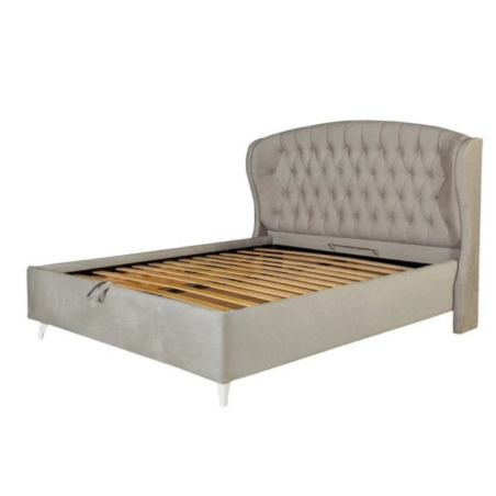 Pat Tapitat Verona, Dimensiune Saltea 180 x 200 Cm, Cu Somiera Rabatabila, Gri-01