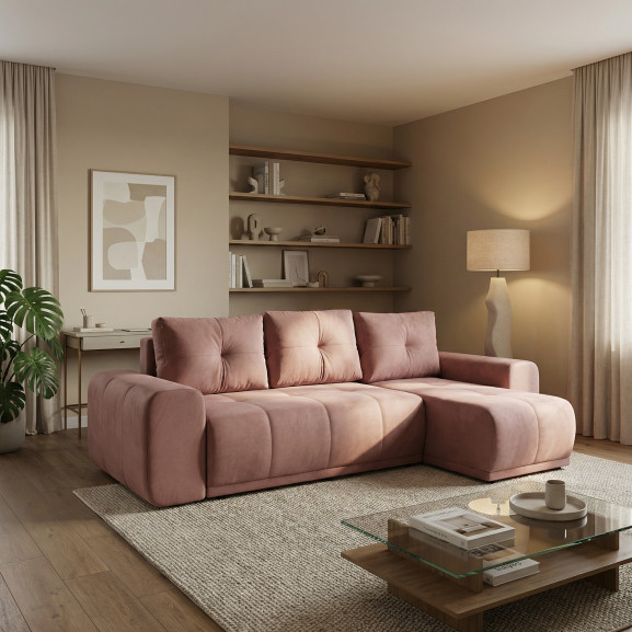 Coltar Extensibil Cu Lada Dreamer, Interschimbabil Stanga/Dreapta, Roz, 290 x 162 x 100 Cm