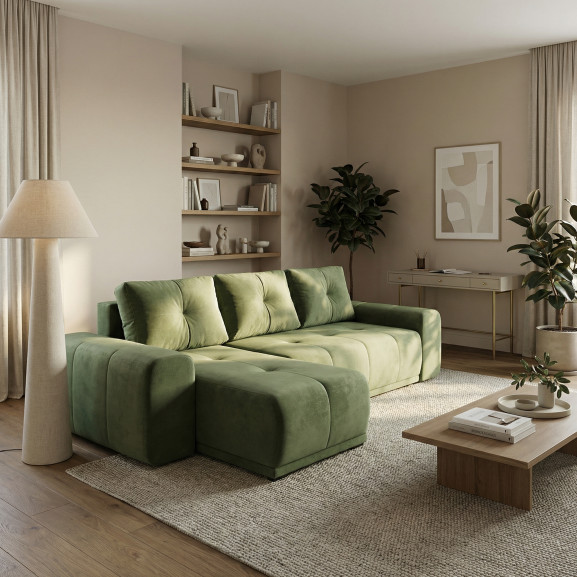 Coltar Extensibil Cu Lada Dreamer, Interschimbabil Stanga/Dreapta, Verde, 290 x 162 x 100 Cm