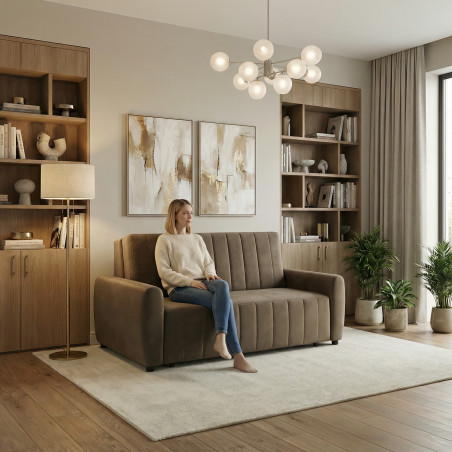 Canapea Extensibila Rimini, 2 Locuri, Lada Depozitare, Maro, 175 Cm-01