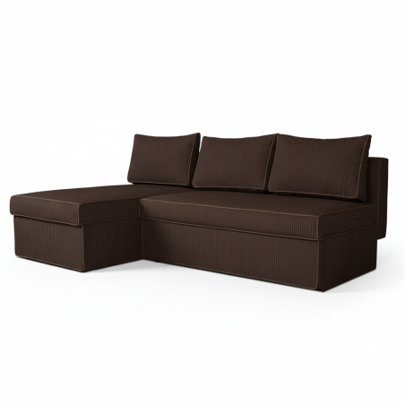 Coltar Extensibil Cu Lada New Modulo, Interschimbabil Stanga/Dreapta,Maro, Catifea raiata, 220 x 80 x 155 Cm-01