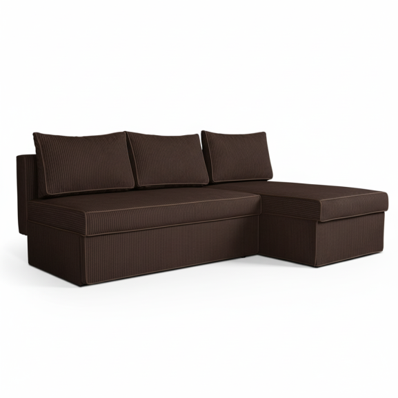 Coltar Extensibil Cu Lada New Modulo, Interschimbabil Stanga/Dreapta,Maro, Catifea raiata, 220 x 80 x 155 Cm