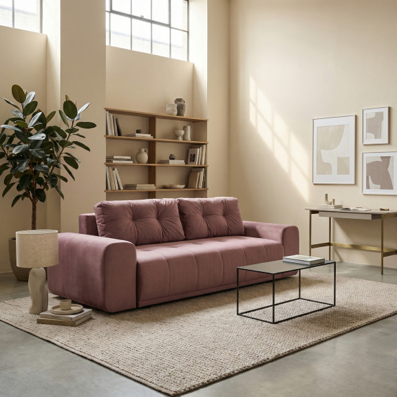 Canapea Extensibila Cu Lada Depozitare Dreamer, Roz, 260 x 110 x 100 Cm