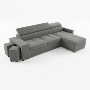 Coltar Extensibil Cu Insula Ventotene, 5 Locuri, Lada Depozitare, Gri inchis, 269 Cm