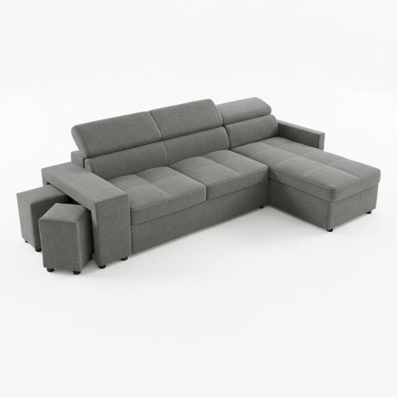 Coltar Extensibil Cu Insula Ventotene, 5 Locuri, Lada Depozitare, Gri inchis, 269 Cm