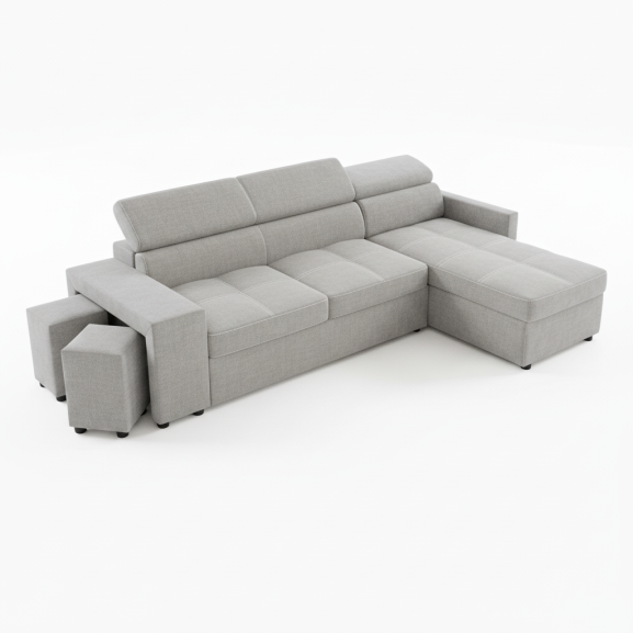 Coltar Extensibil Cu Insula Ventotene, 5 Locuri, Lada Depozitare, Gri, 269 Cm