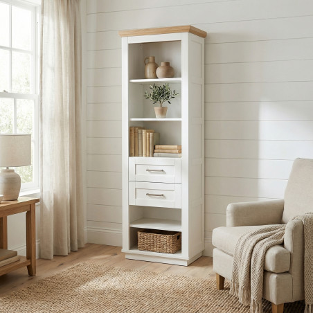 Biblioteca 2 Sertare Alpina, Alb Si Natur, Furniruit 65 Cm-01