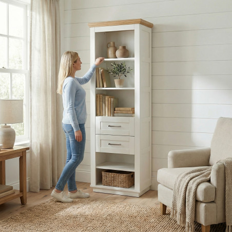 Biblioteca 2 Sertare Alpina, Alb Si Natur, Furniruit 65 Cm-01