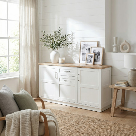 Bufet Cu 3 usi si 1 sertar Dining Alpina, Alb Si Natur 166 Cm-01