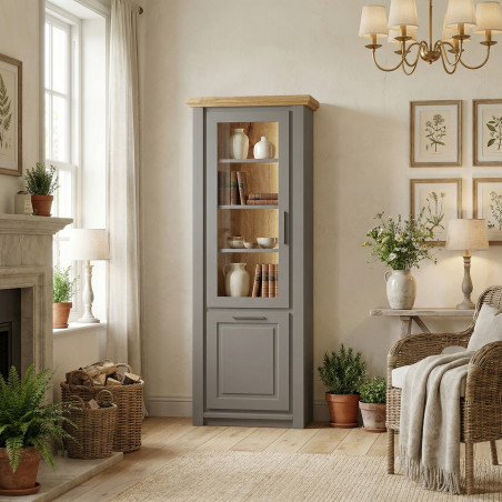 Vitrina Cu 1 Usa Stanga Thuxon Graphit Matt, Vopsit Si Furniruit Stejar, 74.2 Cm-01