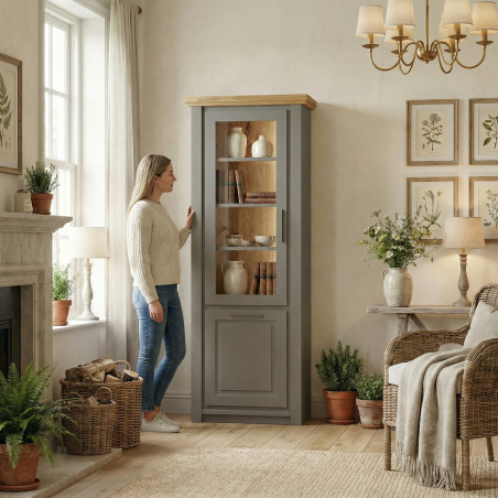 Vitrina Cu 1 Usa Stanga Thuxon Graphit Matt, Vopsit Si Furniruit Stejar, 74.2 Cm-01