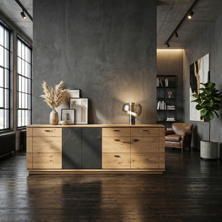 Bufet 4 Usi Si 3 Sertare Zenith, Stejar Furniruit, 227.5 Cm-01