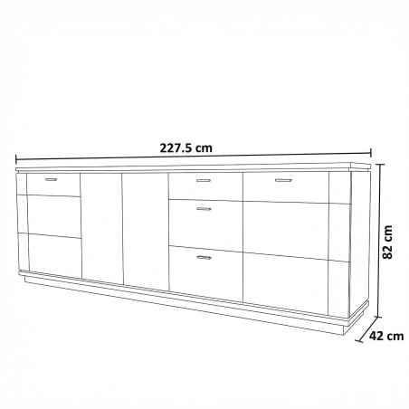 Bufet 4 Usi Si 3 Sertare Zenith, Stejar Furniruit, 227.5 Cm-01