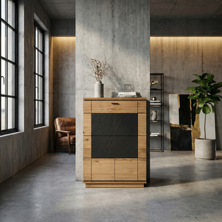 Comoda Hol 2 Usi Si 1  Sertar Zenith, Stejar Furniruit, 77 Cm-01