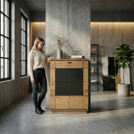 Comoda Hol 2 Usi Si 1  Sertar Zenith, Stejar Furniruit, 77 Cm-01