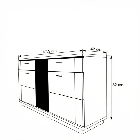 Bufet  3 Usi Si 2 Sertare Zenith, Stejar Furniruit , 147.9 Cm-01