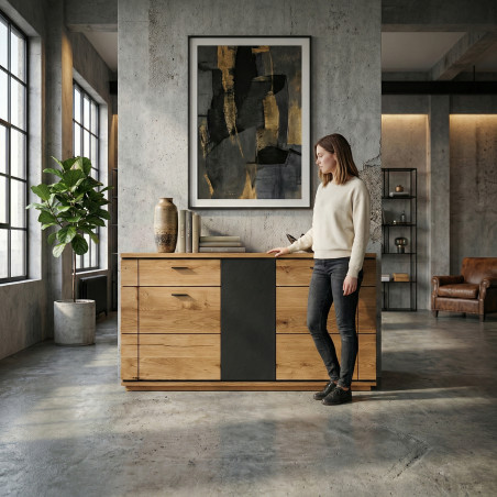 Bufet  3 Usi Si 2 Sertare Zenith, Stejar Furniruit , 147.9 Cm-01