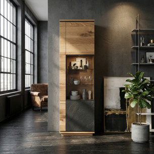 Vitrina Cu 1 Usa Stanga Zenith, Furniruit Stejar, 57.9 Cm