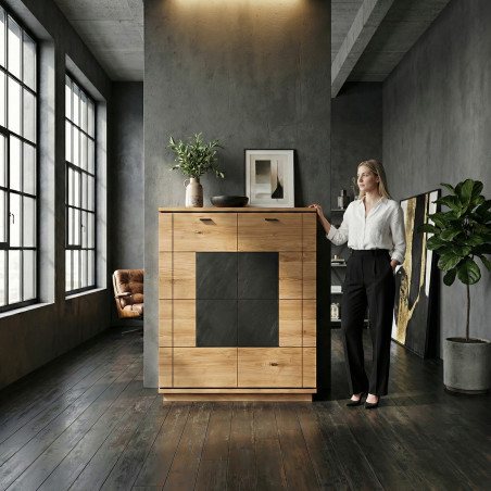 Comoda Bar Cu 2 Usi Zenith, Furniruit Stejar, 115.8 Cm-01