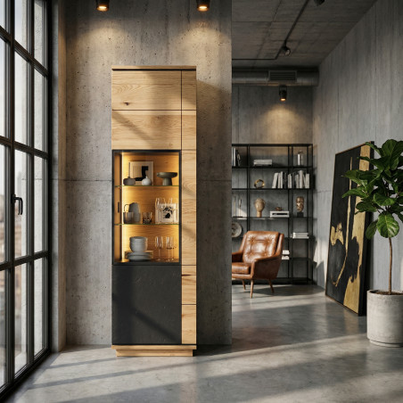 Vitrina Cu 1 Usa Dreapta Zenith, Furniruit Stejar, 57.9 Cm-01