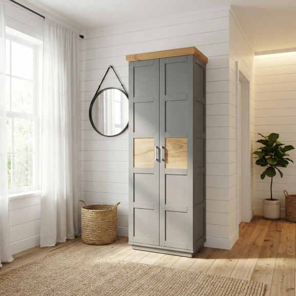 Dulap 2 Usi Alpina Graphit Matt, Vopsit Gri, Furniruit, 75 Cm