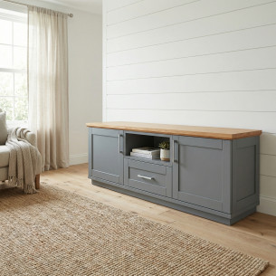Comoda Tv Cu 2 Usi, 1 Sertar Si 1 Nisa Alpina Graphit Matt, Alb Si Natur, 165 Cm
