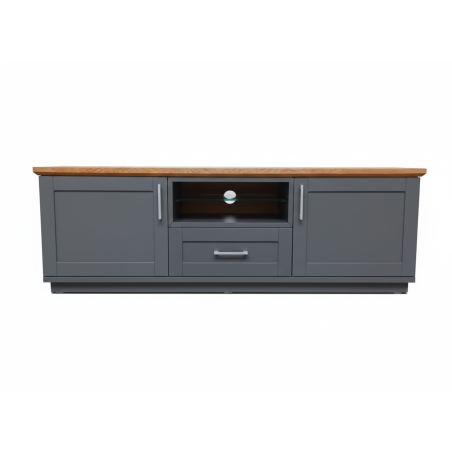 Comoda Tv Cu 2 Usi, 1 Sertar Si 1 Nisa Alpina Graphit Matt, Alb Si Natur, 165 Cm-01