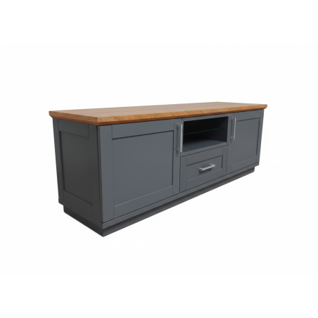 Comoda Tv Cu 2 Usi, 1 Sertar Si 1 Nisa Alpina Graphit Matt, Alb Si Natur, 165 Cm-01