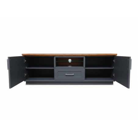 Comoda Tv Cu 2 Usi, 1 Sertar Si 1 Nisa Alpina Graphit Matt, Alb Si Natur, 165 Cm-01