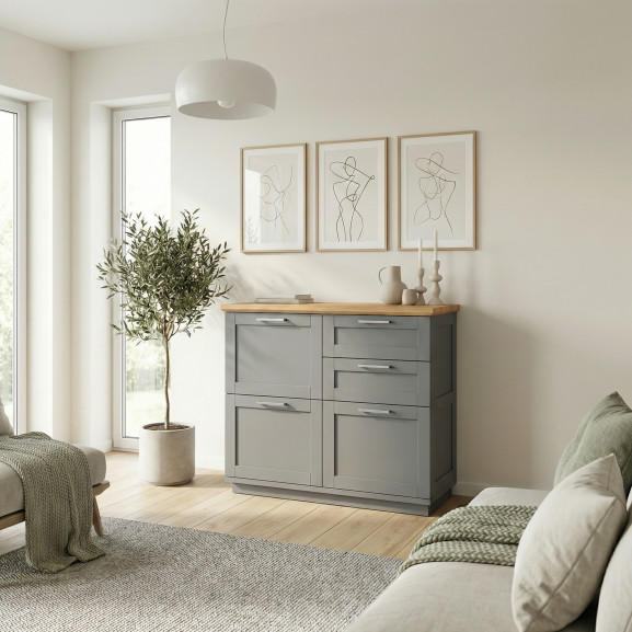 Pantofar 3 Usi Si 2 Sertare Alpina Graphit Matt, Vopsit Gri, Furniruit, 111.7 Cm