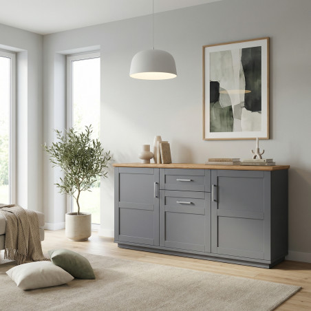 Bufet Cu 3 usi si 1 sertar Dining Alpina Graphit Matt, Gri Si Natur 166 Cm-01