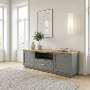 Comoda Tv Cu 2 Usi, 1 Sertar Si 1 Nisa Alpina Graphit Matt , Gri Si Natur, 187.5 Cm