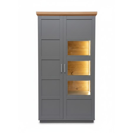 Vitrina Cu 1 Usa Si 1 Sertar Alpina Graphit Matt, Furniruit, Vopsit, Gri Si Natur, 105 Cm-01