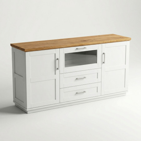 Bufet Cu 3 usi si 2 sertare Alpina, Alb Si Natur 187.5 Cm-01