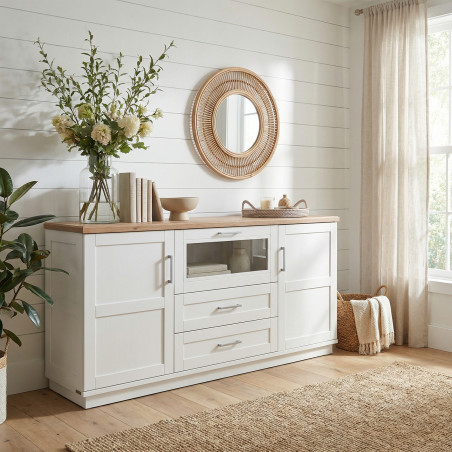 Bufet Cu 3 usi si 2 sertare Alpina, Alb Si Natur 187.5 Cm-01