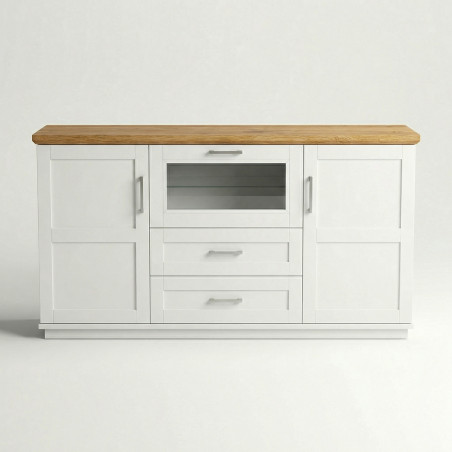 Bufet Cu 3 usi si 2 sertare Alpina, Alb Si Natur 187.5 Cm-01