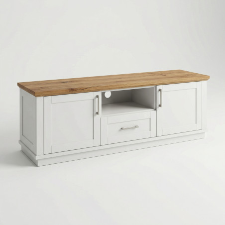Comoda Tv Alpina Cu 2 Usi, 1 Sertar Si 1 Nisa, Alb Si Natur, 165 Cm-01
