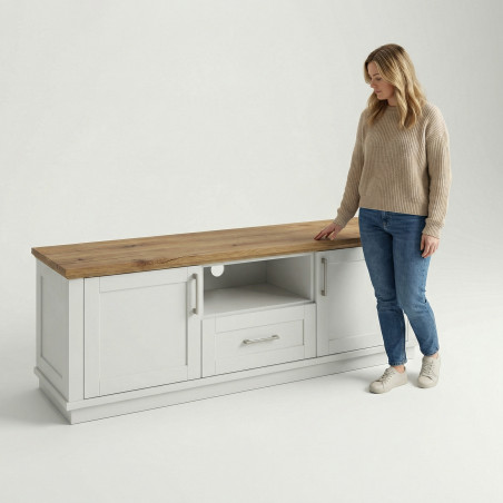 Comoda Tv Alpina Cu 2 Usi, 1 Sertar Si 1 Nisa, Alb Si Natur, 165 Cm-01