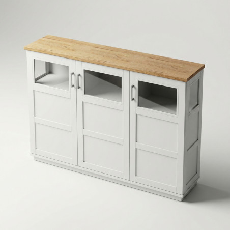 Comoda Bar Alpina Alb Cu 3 Usi, Alb Si Natur, 166 Cm-01