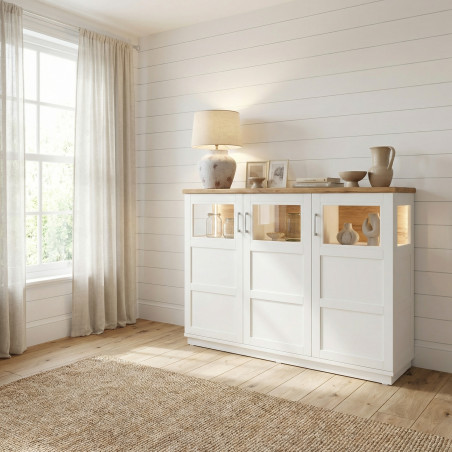 Comoda Bar Alpina Alb Cu 3 Usi, Alb Si Natur, 166 Cm-01