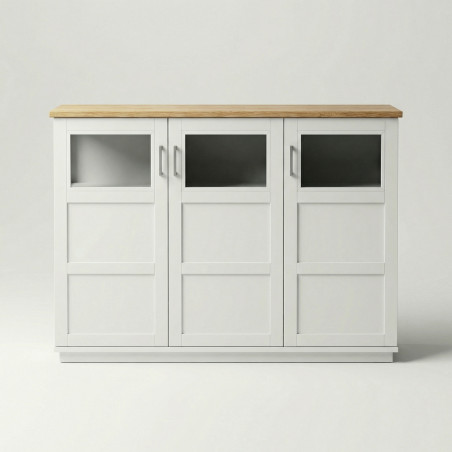 Comoda Bar Alpina Alb Cu 3 Usi, Alb Si Natur, 166 Cm-01