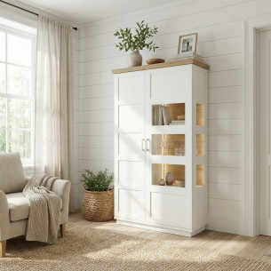 Vitrina Alpina Cu 1 Usa Si 1 Sertar, Furniruit, Vopsit, Alb Si Natur, 105 Cm