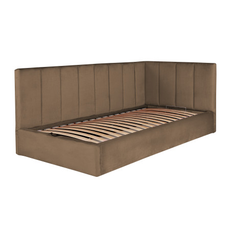 Pat Tapitat Ravel Junior, Dimensiune Saltea 90 x 200 Cm, Cu Somiera Rabatabila Si Panou Stanga, Maro-01