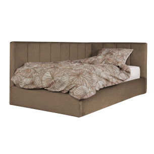 Pat Tapitat Ravel Junior, Dimensiune Saltea 90 x 200 Cm, Cu Somiera Rabatabila Si Panou Stanga, Maro