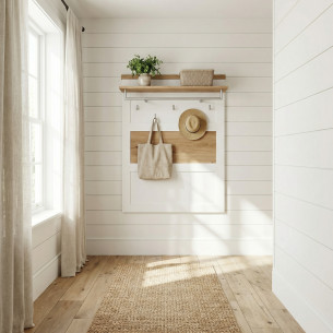 Cuier Lat Cu Polita Alpina, Vopsit Alb, Furniruit, 86 Cm