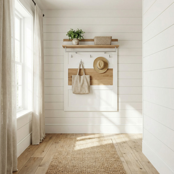 Cuier Lat Cu Polita Alpina, Vopsit Alb, Furniruit, 86 Cm