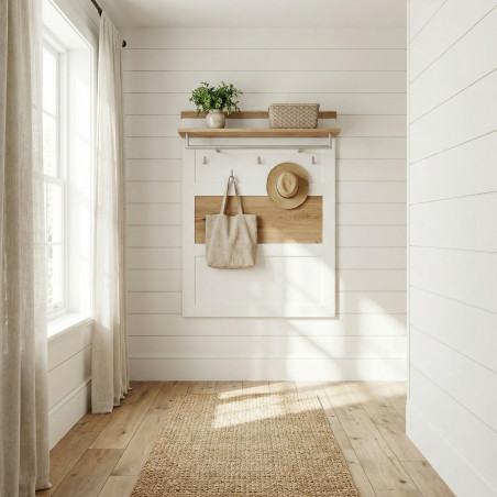 Cuier Lat Cu Polita Alpina, Vopsit Alb, Furniruit, 86 Cm-01