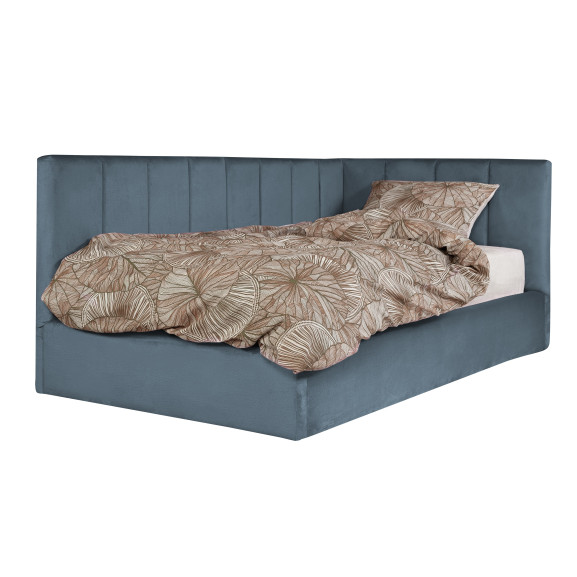 Pat Tapitat Ravel Junior, Dimensiune Saltea 90 x 200 Cm, Somiera Rabatabila Si Panou Stanga, Albastru