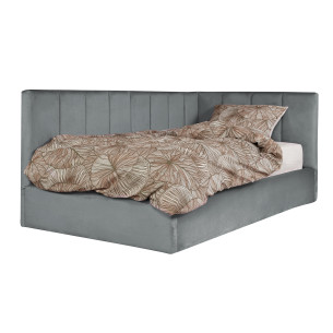 Pat Tapitat Ravel Junior Dimensiune Saltea 90 x 200 Cm, Cu Somiera Rabatabila Si Panou Stanga, Gri