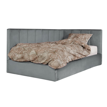 Pat Tapitat Ravel Junior Dimensiune Saltea 90 x 200 Cm, Cu Somiera Rabatabila Si Panou Stanga, Gri-01